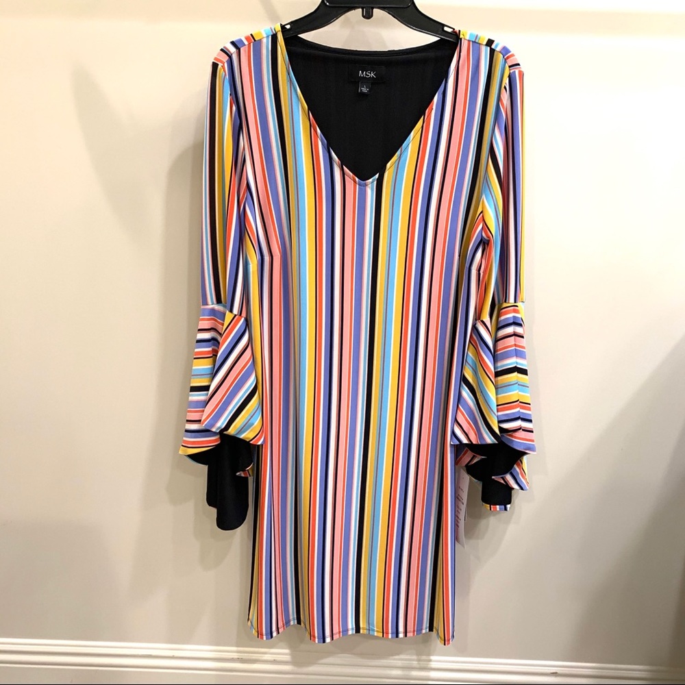 Striped MSK dress with fan sleeves